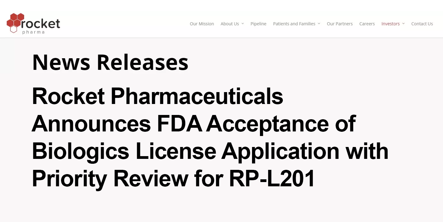 Rocket Pharmaceuticals Announces FDA Acceptance of Biologics License Application with Priority Review for RP-L201 (marnetegragene autotemcel) for the Treatment of Severe Leukocyte Adhesion Deficiency-I (LAD-I)