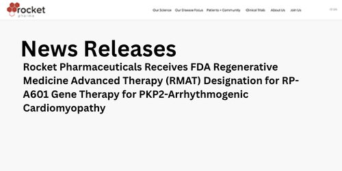 Rocket Pharmaceuticals Receives FDA Regenerative Medicine Advanced Therapy (RMAT) Designation for RP-A601 Gene Therapy for PKP2-Arrhythmogenic Cardiomyopathy poster Rocket Pharmaceuticals Receives FDA Regenerative Medicine Advanced Therapy (RMAT) Designation for RP-A601 Gene Therapy for PKP2-Arrhythmogenic Cardiomyopathy poster